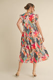 Mio Tropical Tiered Midi Dress