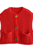 Chunky Sweater Vest Cardigan-Red