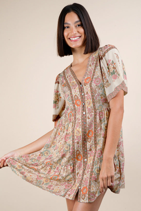 Halee Shirring Detail Floral Dress