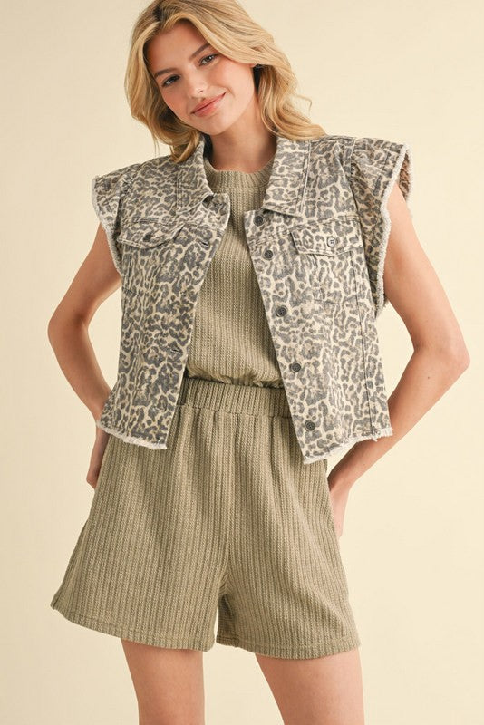 Racie Leopard Ruffle Vest