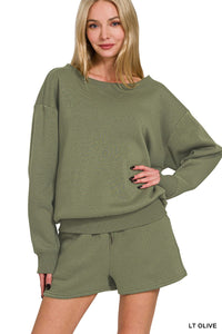 Leia Fleece Pullover Short- Lt Olive