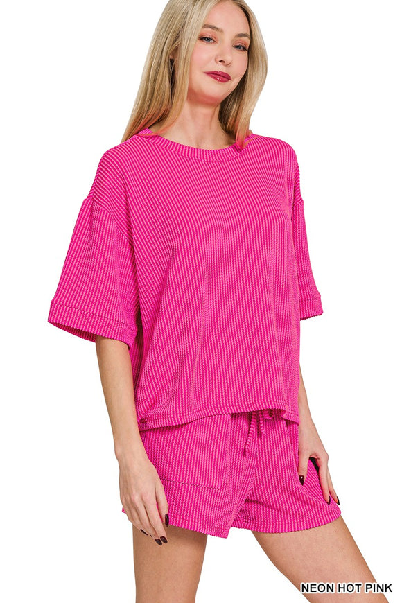 Sloan Rib Short Set- Neon Pink