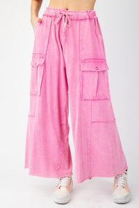 Mineral Washed Wide Leg Cargo Pants