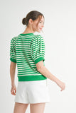 Ada Striped Short Puffed Sleeve top- Green