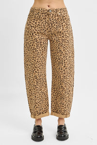 Risen H/R Crop Leopard Barrel Jeans