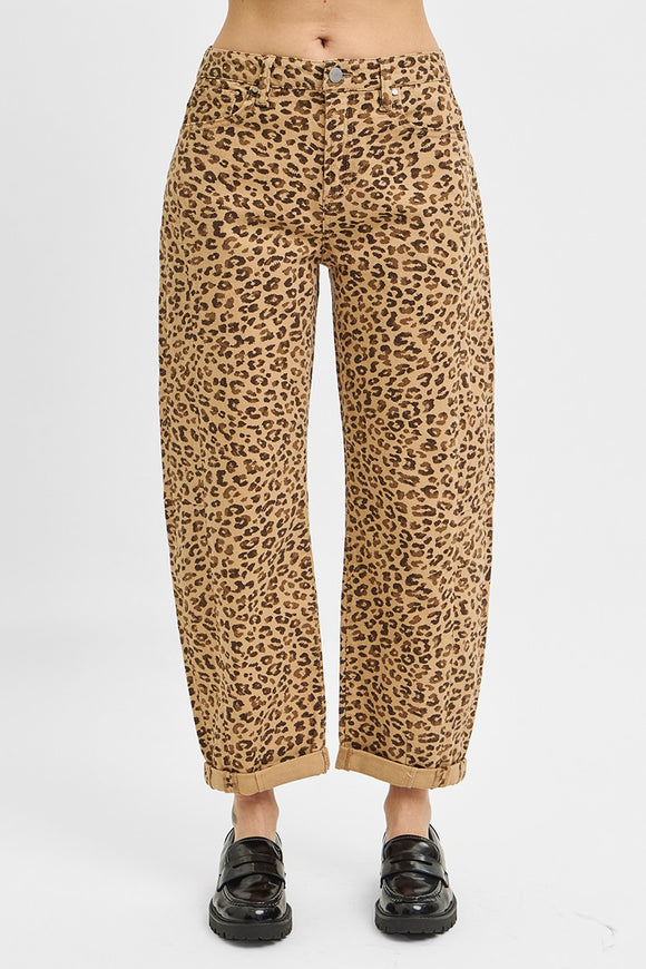 Risen H/R Crop Leopard Barrel Jeans