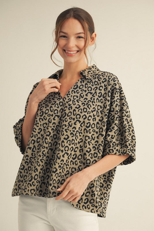 Leila Leopard Collard Top