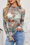 Sheer Floral Long-sleeve Top