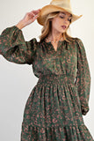 Rachel Olive Floral Printed Sleeve Dress