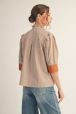 Raven Stripe Collared Top-Mocha