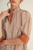 Raven Stripe Collared Top-Mocha