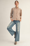 Raven Stripe Collared Top-Mocha