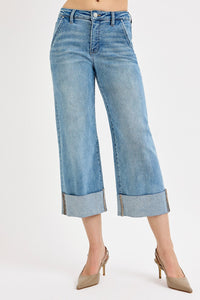 Risen High Rise Ankle Wide Cuffed-Tummy Control Jeans