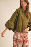 Paizlee Button Down Bubble Sleeve Top