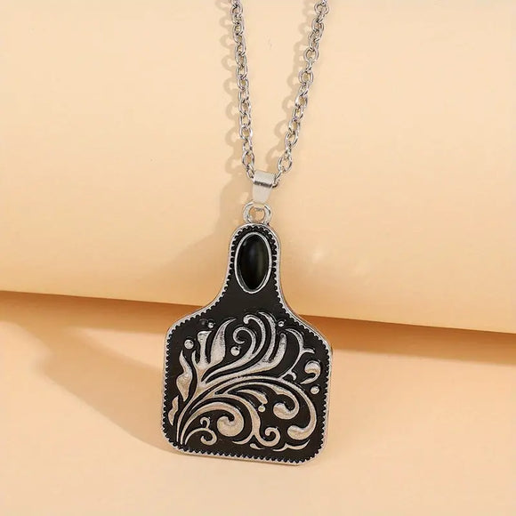 Cattle Tag Necklace-Black