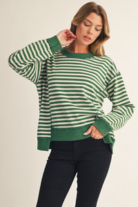 Harper Green Striped Long Sleeve Top