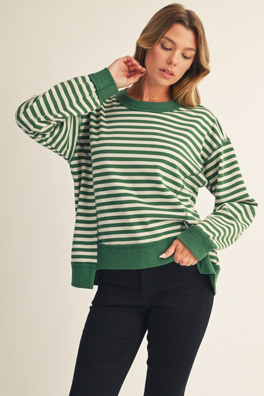 Harper Green Striped Long Sleeve Top