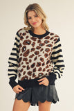 Leah Leopard & Stripe Sweater Top Cream