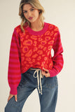 Leah Leopard & Stripe Sweater Top Cream
