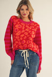 Leah Leopard & Stripe Sweater Top Cream