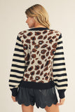 Leah Leopard & Stripe Sweater Top Cream