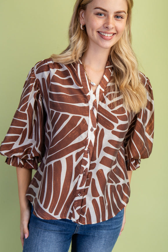 Carley Abstract Print Button Down