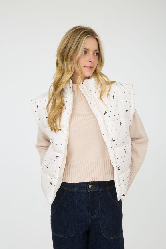 Raeleigh Polka Dot/Bow Detailed Puffer Vest