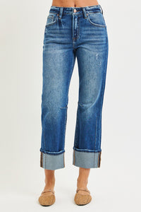 Janett High Rise Straight Jeans Distressed Hem