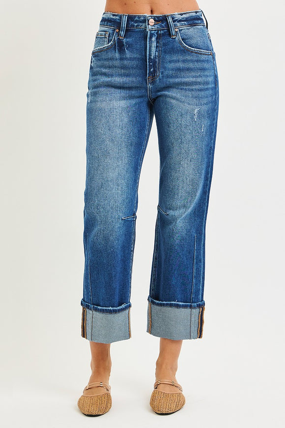 Janett High Rise Straight Jeans Distressed Hem