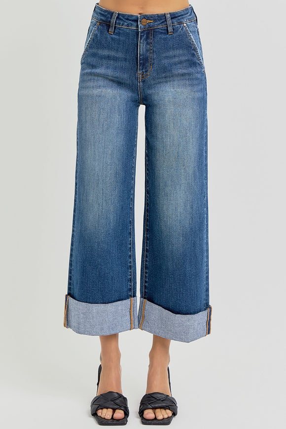 Maggie High Rise Ankle Wide Cuffed Jeans