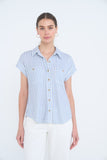 Kenz Stripe Collared Button Top