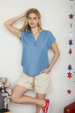 Mahala Split Neck Chambray Top