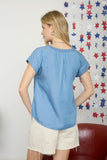 Mahala Split Neck Chambray Top