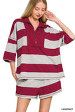 Hollie Striped Half Zip Shorts Set