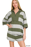 Hollie Striped Half Zip Shorts Set