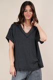 Joey Ribbed Knit Top-Charcoal