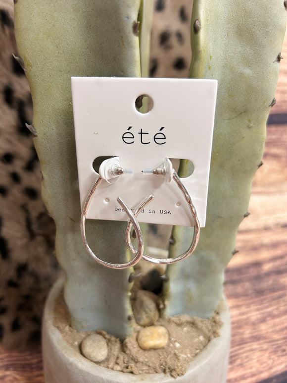 Silver Hammered 2” Teardrop Hoop Earring