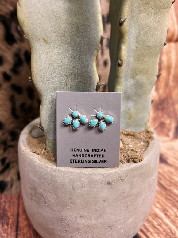4 Stone Turquoise Stud Earrings