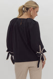 Atlas 3/4 Sleeve Bow Top-Black