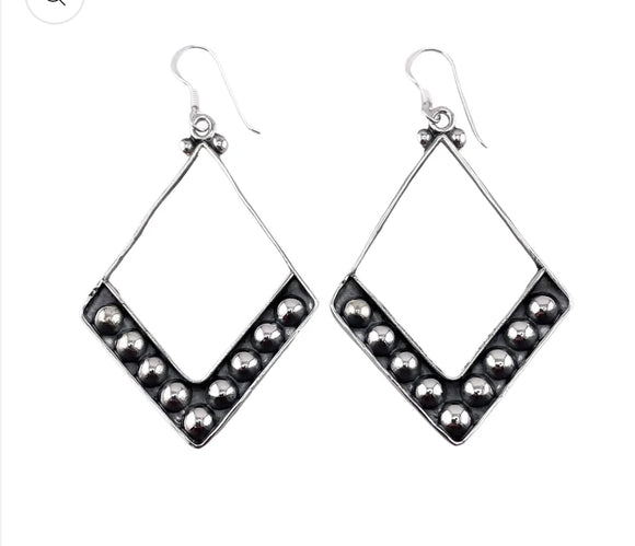 Sterling Silver Dotted Bead Dangle Earrings