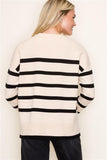 Rylie Stripe Crew Neck Sweater-Almond