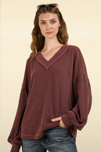 Jamie Two Tone Ribbed Top-wine