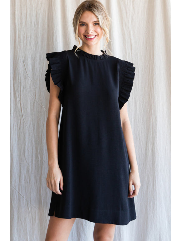 Lauren Ruffled Sleeve Dress-Black