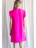 Lauren Ruffled Sleeve Dress-Hot Pink