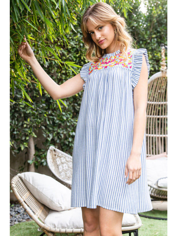 Ariah Embroidered Striped Dress