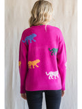 Annie Animal Print Sweater-Magenta
