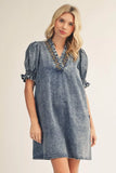 Brodi Embroidered Neckline Denim Dress