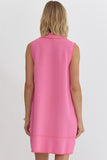 Dylan Solid Collard Dress-Pink