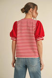Joleen Striped Puffed Sleeves Top-Curvy