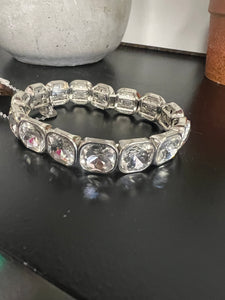 Rectangle Rhinestone Stretch Bracelet-Clear/Silver